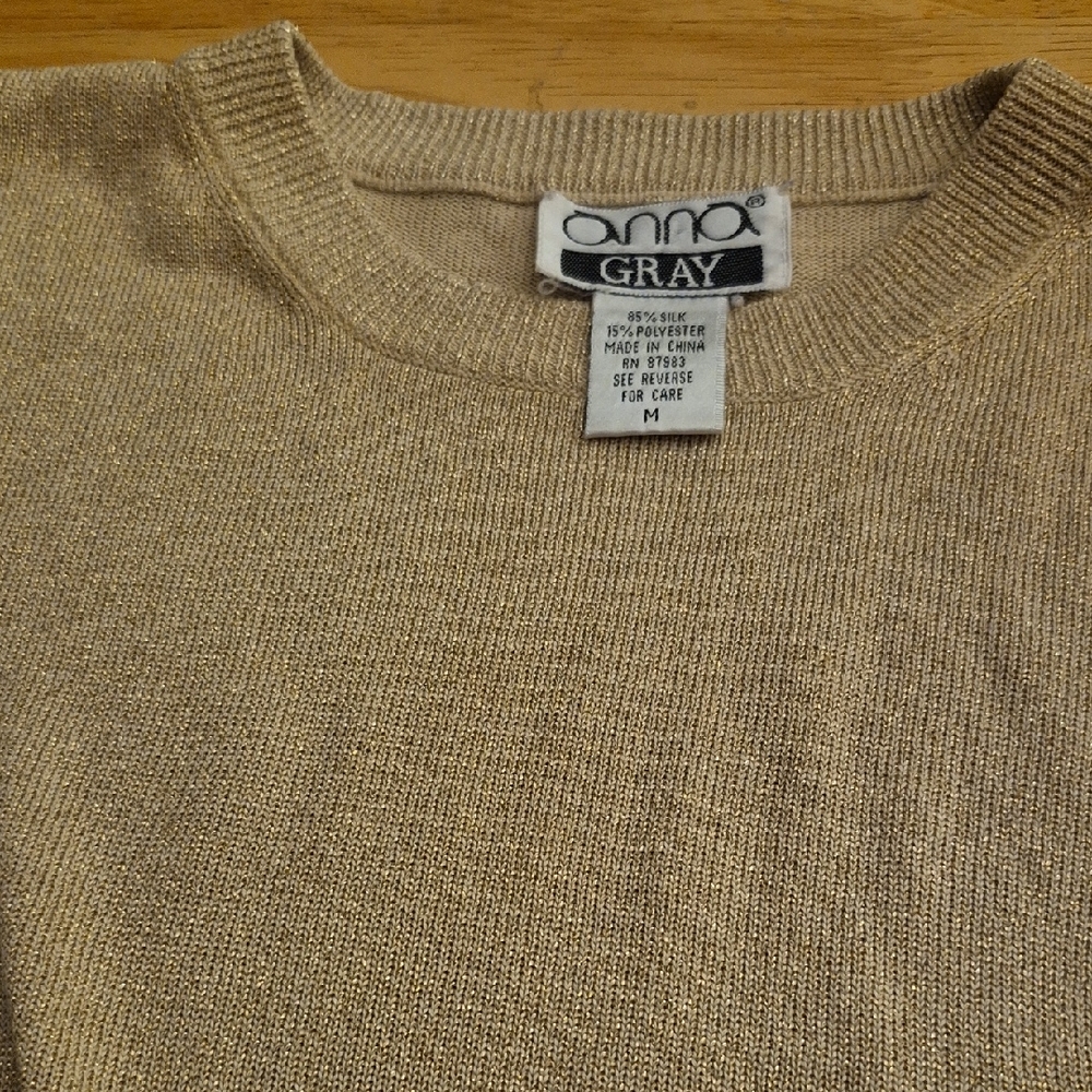 Womens SILK BLEND GOLD METALLIC SWEATER